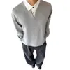 Camiseta de manga larga con bloques de color, corte relajado, efecto dos piezas para hombre, nueva colección otoño/invierno 2026, estilo retro japonés, top holgado con cuello en V