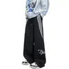 Calça Esportiva Listrada Estilo Americano para Homens, Nova Primavera e Outono High Street Solta com Caimento Reta de Perna Larga Casual Longa para Exportação