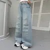 Roupas de Exterior para Meninas 2026 Novo Estilo Coreano Jeans Calças de Pernas Largas Tendência Moda Infantil Primavera e Outono Calças Rasgadas