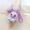 Pingente de Sorvete de Crochê, Charme para Bolsa Tecido com Fio, Enfeite de Sorvete Tricotado, Chaveiro, Acessório Feito à Mão para Chave de Carro