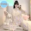 Pijama de Algodón Nube para Primavera, Otoño e Invierno con Almohadillas Fijas en el Pecho para Mujer, Ribete de Encaje, Talla Grande 110 kg Conjunto de Ropa para el Hogar
