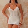Vestido de Praia Sexy com Decote V Vestido de Praia Tricotado Transfronteiriço Decote Halter Costas Abertas Vestido Bodycon com Pedraria para Mulheres