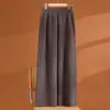 Calça Feminina de Lã 100% com Costela 3D Lateral Cintura Elástica Outono Inverno Solta Casual Versátil Malha Calça Wide Leg