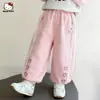Calça Casual de Primavera para Meninas 2026 Novo Estilo Renda nas Bordas Costura Solta Confortável Elegante Calça com Bainha