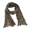 Bufanda plisada vintage con estampado de leopardo para mujer, bufanda larga de seda fina arrugada, chal decorativo accesorio para abrigo de ambiente invernal