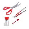 Set de Herramientas para Parrilla BBQ Acero Inoxidable 410 4 Piezas | Pinzas de Tijera Brocha para Barnizar Botella de Condimentos | Negro Rojo | Multifuncional | Abrebotellas | Grado Alimenticio | Kit Profesional para BBQ para Restaurante Churrasquería Hogar