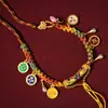 Cordón para Colgante Estilo Tíbet con Nudo de Flor de Melocotón de los Cinco Dioses de la Fortuna, Cordón para Collar, Accesorio para Colgar Thangka, Cordón Rojo con Nudo, Especialidad Hecha a Mano