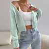 Cardigan de Tricô Amazon Fashion para Mulheres, Novo para Primavera e Outono, Gola Redonda, Caimento Ajustado, Curto, Cor Sólida, Casaco Suéter