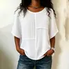 Outono 2026 Nova Roupa Feminina Europeia e Americana Transfronteiriça Estilo Comutação Casual Solta Cor Sólida Patchwork Camiseta Top