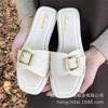 Chinelos Planos Femininos de Verão para Usar Fora Quadrados com Fivela Estilo Coreano Fashionáveis Estilo Chanel Praia Estudante Casuais Slide Chinelos Slide