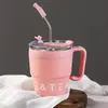 Taza de pajita con asa nueva y elegante, taza aislada de acero inoxidable, taza de agua simple y a la moda, taza de café portátil para la oficina