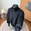 Directo del fabricante: Diseño casual de media cremallera estilo japonés, colección de primavera, sudadera simple y deportiva para hombre con bolsillos tipo canguro y cuello alto