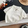 Estilo Bosque de Oxígeno Ligero Ins~Traje de Verano para Niños y Niñas Nuevo Elegante Color Sólido Tejido de Punto Manga Corta Pantalones Casuales Ropa Infantil