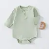 Macacão de bebê de manga comprida, coleção primavera e outono, algodão puro grau A, body para recém-nascido, pijama de puxar, roupa canelada para bebê