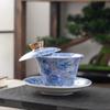 Gaiwan de três peças giratório flutuante de cor esmaltada para preparo de chá kung fu chinês doméstico, com tampa, tigela de chá de porcelana jade cor de gordura de carneiro
