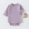 Macacão de bebê de manga comprida, coleção primavera e outono, algodão puro grau A, body para recém-nascido, pijama de puxar, roupa canelada para bebê