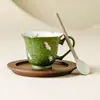 Juego de Tazas de Café Cerámicas Pequeñas con Forma de Mandarina Verde Hechas en Fábrica, Exquisito Juego de Tazas de Cerámica para Latte, Taza para el Té de la Tarde, Taza Individual