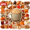 50 peças de adesivos realistas com tema de outono para uso transfronteiriço, incluindo designs de abóbora, café e comida, adequados para scrapbooking e diário; Atacado de adesivos decorativos à prova d'água para vendas transfronteiriças