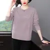 Top Sencillo de Manga Larga para Mujeres de Mediana Edad, Estilo Mamá, Blusa que Favorece la Figura, Camiseta Nueva de Cuello Redondo y Manga Larga para Mujer, Primavera y Otoño 2026
