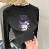 Camiseta Térmica Base Infantil Kuromi 2025 Inverno Nova Moda Top Espesso de Gola Redonda para Bebês