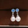 Accesorios DIY Plata de Ley S925 Elegantes Ajustes para Pendientes de Diamante Azul y Perla Ajustes de Pendientes de Botón de Moda Hechos a Mano 8-13