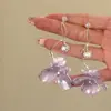 Maravilla Salvaje~ Pendientes de Borla de Pétalos Morados Súper de Hada para Mujer, Pendientes Exagerados Estilo Vacacional, Pendientes de Alta Gama, Clips para Orejas