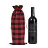 Saco de linho com cordão cor vinho tinto atacado Saco de vinho xadrez de Natal em estoque cordão cordão saco de linho cor vinho tinto
