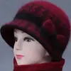 Otoño Invierno Mujer de mediana edad y anciana Cálido con felpa interior Sombrero de lana para madre Sombrero de pescador tejido con protección para las orejas y protección contra el frío de pelo de conejo para señora mayor abuela