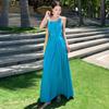 Falda Larga de Playa Junto al Mar de Tailandia hasta el Tobillo Súper Larga Estilo Vacacional Chic Cuello Colgante Flor Suelta Vestido Sling