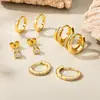 Brincos de argola delicados com strass completo transfronteiriços, conjunto de brincos de argola lisos e suaves, brincos de pino com strass redondo, brincos de empilhamento para múltiplos furos de luxo leve