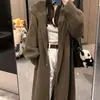 Nuevo estilo de otoño suelto talla grande casual con capucha largo hasta la rodilla abrigo cárdigan de punto para mujer, suéter adelgazante de color liso