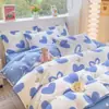 Juego Minimalista de Cuatro Piezas de Algodón Cepillado Clase a, Sábana Plana Engrosada, Funda Nórdica, Sábana Ajustable, Juego de Cama de Tres Piezas de Algodón Lavado para Dormitorio