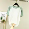 Camiseta de manga corta raglán de seda de hielo fresca estilo coreano de verano para mujer, top fino, corte holgado, talla grande, camiseta básica de cuello redondo