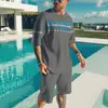 Conjunto de bermuda e camiseta de manga curta para praia masculina com estampa digital 3D europeia e americana transfronteiriça
