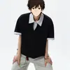 Camisa Polo de Verão com Design Patchwork, Falso Duas Peças, Moda Trendy de Alto Padrão, Camiseta Casual Versátil de Manga Curta Masculina para o Dia a Dia