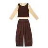 Conjunto de Manga Larga para Niñas Primavera y Otoño 2026 Nuevo Estilo Niños Falso Dos Piezas Niñas Niños Mayores Elegante Capa Base Pantalones a Cuadros