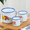 Caneca de Esmalte Nostálgica com Caractere Floral Duplo da Felicidade, Lata de Chá de Ferro Antiga com Tampa Vintage, Caneca de Chá Publicitária para Doces