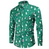 Camisas para Hombre Europeas y Americanas Transfronterizas Impresión Digital 3D Tendencia Serie Navideña Camisas de Manga Larga con Cuello
