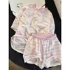 Conjunto de Pijama Curto Listrado Rosa Doce para Mulheres, Novo Estilo Verão 2026, Pode Ser Usado Fora de Casa, Shorts Tamanho Plus, Conjunto para Casa para Mulheres