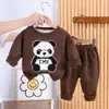 Invierno 2023 Nuevo Estilo Coreano Jersey a Cuadros Suéter de Terciopelo Bordado de Panda Conjunto de Dos Piezas Pantalones Casuales Venta al por Mayor de Fábrica