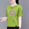 Comercio Exterior Transfronterizo Moda Mamá Estilo Chino Camiseta de Manga Corta para Mujer de Mediana Edad, Top de Cuello Redondo Moderno Casual Adelgazante y Rejuvenecedor Nuevo Estilo Chino