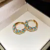 Brinco de pressão ear cuff com franja de contas redondas de zircônia azul vintage estilo retro francês joia de orelha de luxo leve toque de alta qualidade