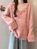 Suéter vintage de crochet hecho a mano con cuello en V y manga larga de felpa, suelto, informal, para mujer, primavera y otoño.