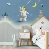 Papel tapiz de habitación infantil de nave espacial, habitación de niño, mural de cohete de dibujos animados, tela de pared de fondo para jardín de infantes