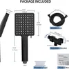 Chuveiro de mão quadrado personalizado 6 funções supercarregado Europeu e Americano Chuveiro de mão 6 velocidades preto fosco kit