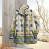 2025 Estación Independiente Temu Moda Femenina Chaqueta de Algodón Plisada Edición Navideña Estampado Digital Botón 6 Chaquetas de Algodón para Mujer