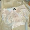 Ropa Interior Femenina de Verano Dulce de Seda de Hielo Sin Costuras Transpirable con Lazo Estilo Niña Pura Tentación Lunares Cómodas Bragas Triangulares para Mujer