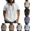Camiseta de algodão e linho com capuz, manga curta, casual, masculina, de praia, nova, europeia e americana, para 2026, transfronteiriça, primavera-verão