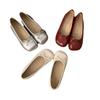 Sapatos baixos suaves e macios com laço na parte inferior prateados para mulheres 2024 primavera novo estilo confortável slip-on vermelho gorro sapatos