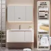 Nuevo Panel de Puerta Pintado de Madera de Caucho Yida con Luz Ambiental Combinación de Gabinete de Baño Lavabo Integrado de Cerámica Gabinete para Lavabo